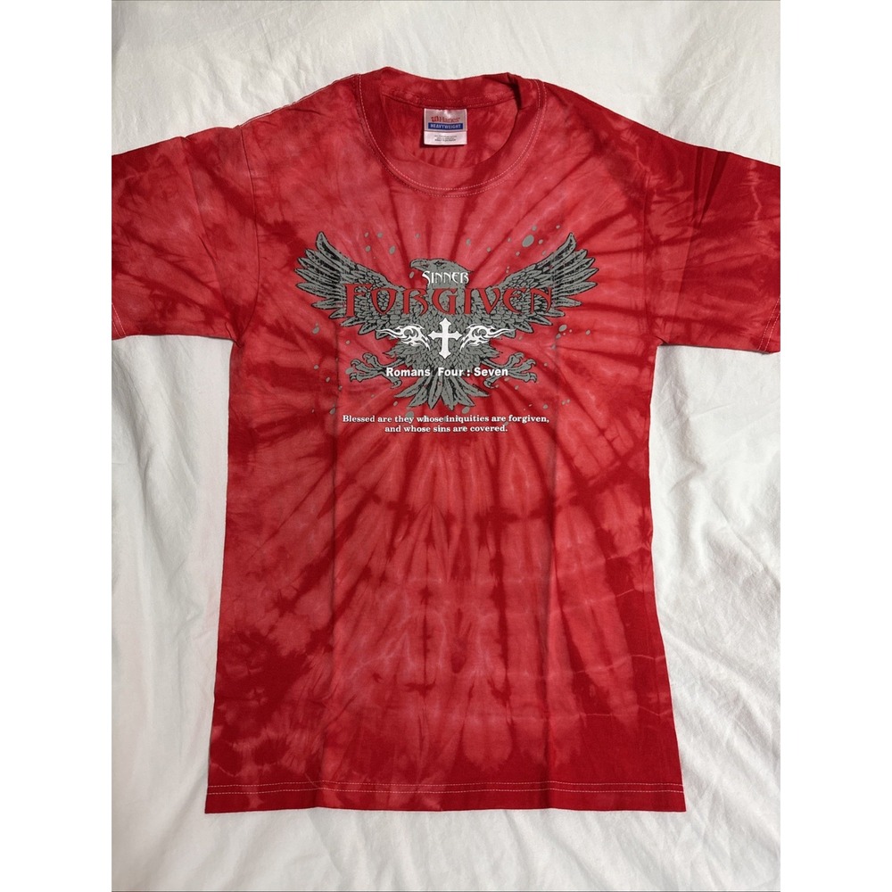 Vtg 90S Haynes Heavyweight Red Tie-Dye Christian Eagle T-Shirt S Romans 4:7 NWOT